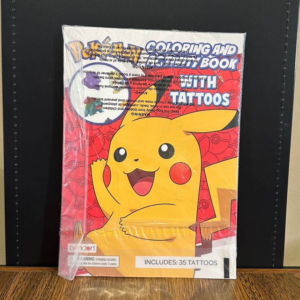 Pokemon Coloring and Activity Book with 35 Tattoos Bendon Pikachu New Sealed